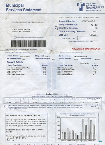 download download USA Arizona water utility bill 2 pages 1 in PSD format photoshop template photoshop template
